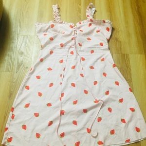 Kawaii Lolita Strawberry Pink Laceup Dress Shein